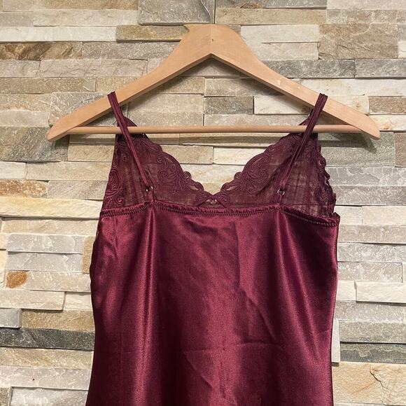 Eblin Lingerie S Satin Chemise | Burgundy Embroidered Lace Nightgown Slip Dress - Picture 9 of 9